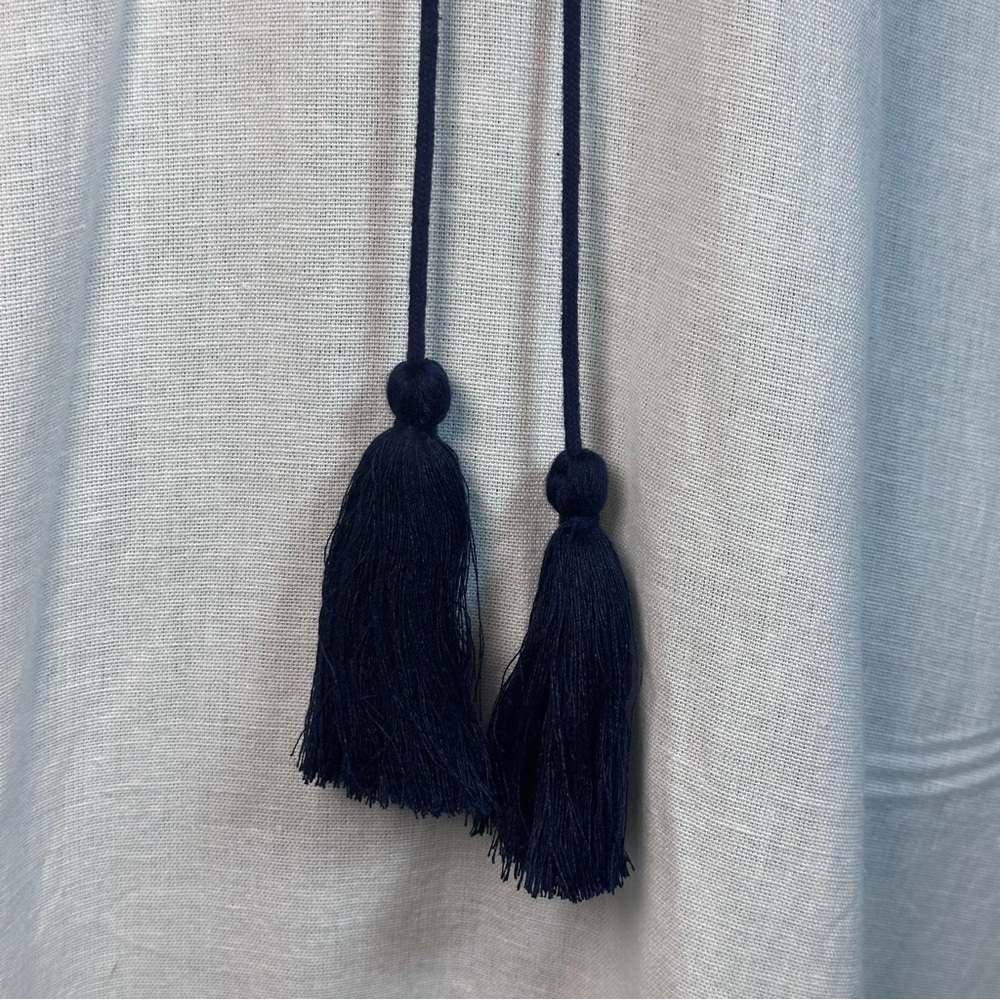 White Maxi Dress with Navy Trim and Tassel Tie - Picture 9 of 13